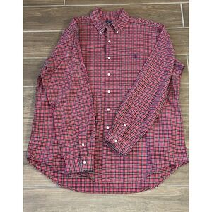Ralph Lauren Shirt Mens 2XL Red Long Sleeve Button Up Plaid Cotton